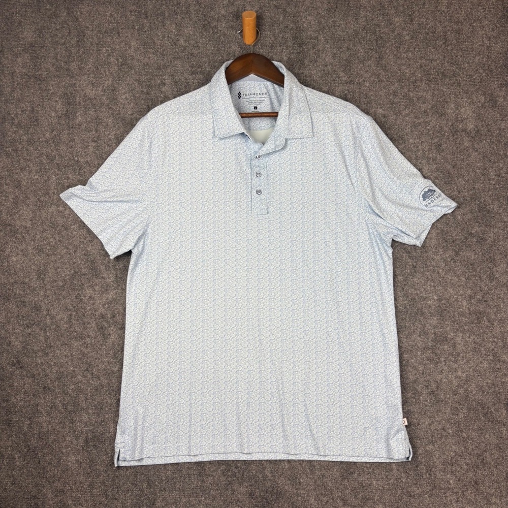 7 Diamonds Alessio Polo Shirt Mens Large Blue Floral 4-Way Stretch Maderas Golf - Picture 2 of 8